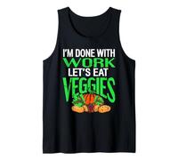 Regalo Retro Vegano con el Texto I'm Done with Work Let's Eat Veggies Camiseta sin Mangas