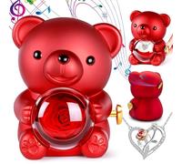 Regalo San Valentin Mujer, Oso Rosa Eterna con Collar, Osito Rosa Eterna con Caja Música Manivela Incorporada, Regalo Navidad, Gift Mujer Cumpleaños para Novia, Mama, Gift Originales Aniversario
