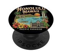 Regalo turístico Vintage de Viaje a Honolulú, Hawái, Ciudad PopSockets PopGrip Adhesivo