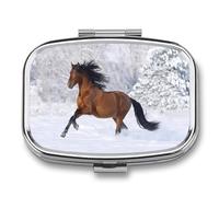 Regalo Único Brown Horse Snow Day Caja De Almacenamiento A De Humedad Cuadrada Portátil Del Dispensador Del Metal Del La Pastillero 2 Con El Espejo