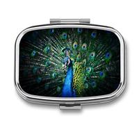 Regalo Único Cola De Pavo Real Azul Caja De Almacenamiento A De Humedad Cuadrada Portátil Del Dispensador Del Metal Del La Pastillero 2 Con El Espejo