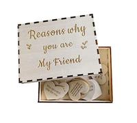 Regalo único de amistad con corazones de madera en la caja con razones por las que eres mi mejor amigo, caja de libro de visitas, recuerdo de amistad, divertido cumpleaños para amigos, profesor, adorno a granel (A, talla única)