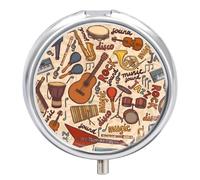 Regalo Único Dibujo De Instrumento Musical Retro Pastillero 3 Rejillas Con Espejo Caja De Almacenamiento Distribuidora De Metal Redonda Portátil A De Humedad