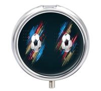 Regalo Único Fútbol Estilo Ciencia Ficción Pastillero 3 Rejillas Con Espejo Caja De Almacenamiento Distribuidora De Metal Redonda Portátil A De Humedad