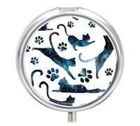 Regalo Único Garra De Gato En Y Negro Pastillero 3 Rejillas Con Espejo Caja De Almacenamiento Distribuidora De Metal Redonda Portátil A De Humedad