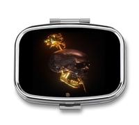 Regalo Único Golden Rose Skull (2) Caja De Almacenamiento A De Humedad Cuadrada Portátil Del Dispensador Del Metal Del La Pastillero 2 Con El Espejo