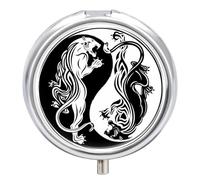 Regalo Único León De Tai Chi Pastillero 3 Rejillas Con Espejo Caja De Almacenamiento Distribuidora De Metal Redonda Portátil A De Humedad