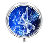 Regalo Único Mariposa De Arte De Ciencia Ficción Pastillero 3 Rejillas Con Espejo Caja De Almacenamiento Distribuidora De Metal Redonda Portátil A De Humedad