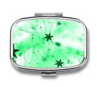 Regalo Único Patrón De Estrella Verde Negro Caja De Almacenamiento A De Humedad Cuadrada Portátil Del Dispensador Del Metal Del La Pastillero 2 Con El Espejo