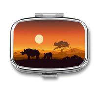 Regalo Único Puesta De Sol Con Rinoceronte Caja De Almacenamiento A De Humedad Cuadrada Portátil Del Dispensador Del Metal Del La Pastillero 2 Con El Espejo