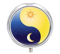 Regalo Único Tai Chi Sol Y Luna Pastillero 3 Rejillas Con Espejo Caja De Almacenamiento Distribuidora De Metal Redonda Portátil A De Humedad