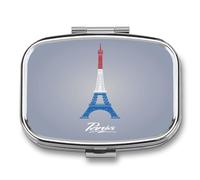 Regalo Único Torre De Hierro Roja, Blanca Y Azul. Caja De Almacenamiento A De Humedad Cuadrada Portátil Del Dispensador Del Metal Del La Pastillero 2 Con El Espejo