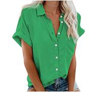 Regalos 50 cumpleaños Mujer Señoras Camisa Señoras Verano Cuello En V Camisa Abotonada Señoras Verano Color Sólido Camisa De Manga Corta Cuello Solapa Camisa Camiseta Personalizada Dia de la Madre