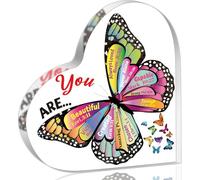 Regalos acrílicos de corazón cristiano - Letrero acrílico religioso inspirador con versículos de la Biblia, mariposa, oración, escritura, recuerdo, pisapapeles para mujeres y hombres, cumpleaños