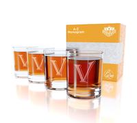 Regalos con monograma para hombres 4 vasos de whisky personalizados de 11 onzas (monograma V) Vasos de whisky grabados Vasos de whisky pers