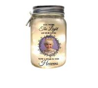 Regalos conmemorativos por la pérdida de mamá, papá, abuela, abuelo, amigo, familia, mascota - Personaliza tu foto y nombre, luces decorativas redondas en tarro con texto en inglés "You Were the Light