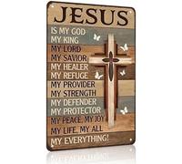 Regalos cristianos de Jesús para mujeres y hombres: Jesús es mi Dios, mi Rey, mi Todo. Letrero de hojalata vintage de metal para pared, para el hogar, la iglesia, la sala de oración, la oficina, la c