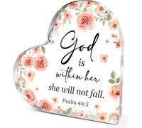 Regalos cristianos para mujeres y niñas, regalos religiosos espirituales para amigos, God is within Her She Will Not Fall, Salmo 46:5 acrílico corazón placa decorativa