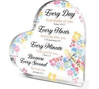 Regalos cristianos para mujeres y niñas, regalos religiosos espirituales para compañeras de trabajo, amigos, versículo bíblico con cita cada día God Thinks Of You, placa decorativa de corazón acrílico