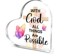 Regalos cristianos para mujeres y niñas, regalos religiosos espirituales para compañeras de trabajo, amigas, versículo bíblico con cita con texto en inglés "With God All Things Are Possible", placa
