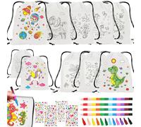 Regalos Cumpleaños Bolsas para Colorear 8 Bolsas Tela Pintar 4 Gemas Brillantes 4 Ceras Apilables 12 Colores Cumpleaños Colegio Boda