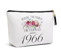 Regalos de 60 cumpleaños para mujeres, amistad, mejores amigas, ideas de regalo para abuela, mamá, tía, hermana, divertida bolsa de maquillaje, bolsas de viaje para artículos de tocador que hacen del mundo un lugar mejor desde 1963, regalo de cumpleaños de nietos, Blanco, Dimension: 9.8 x 5.9 x 2.7 inch