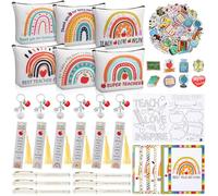 Regalos de agradecimiento para profesores a granel, 31 unidades, regalos para profesores, regalos de agradecimiento para profesores de estudiantes, incluye bolsas de maquillaje de lona, llaveros