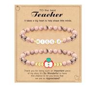 Regalos de agradecimiento para profesores para mujeres, pulsera con inicial imprescindible para maestra Mrs Miss End of Year Teacher Gifts Thank You for Helping Me Grow Music Matemáticas Ciencias