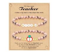 Regalos de agradecimiento para profesores para mujeres, pulsera con inicial imprescindible para maestra Mrs Miss End of Year Teacher Gifts Thank You for Helping Me Grow Music Matemáticas Ciencias