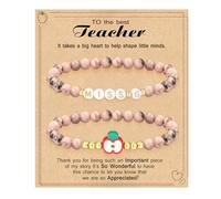 Regalos de agradecimiento para profesores para mujeres, pulsera con inicial imprescindible para maestra Mrs Miss End of Year Teacher Gifts Thank You for Helping Me Grow Music Matemáticas Ciencias