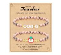 Regalos de agradecimiento para profesores para mujeres, pulsera con inicial imprescindible para maestra Mrs Miss End of Year Teacher Gifts Thank You for Helping Me Grow Music Matemáticas Ciencias