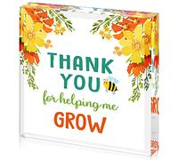 Regalos de agradecimiento para profesores para mujeres, "Thank You for Helping Me Grow" cuadrado acrílico recuerdo y pisapapeles - perfecto para enfermeras, graduación, jubilación, primer y último día