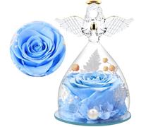 Regalos de Angel Rosa Eterno para Mujeres, Regalos Originales para Madres, Rosas Preservadas en Figuras de Angel de Vidrio, Angeles de Flores para Mamá, Abuela, Esposa, Hermana, Novia (Azul cielo)