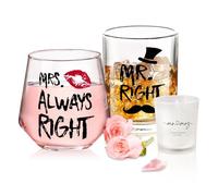 Regalos de aniversario de boda: copas de whisky y vino para pareja, regalos de Mr. & Mrs. para novia y novio