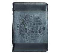 Regalos de arte cristiano Classic Faux Leather Bible Cover for Men and Women: Be Strong and Courageo - Joshua 1: 9 Verso bblico inspirador con Lion