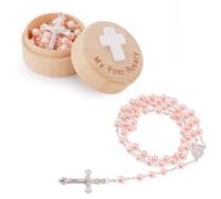 Regalos de Bautizo de My First Rosary, Caja de Recuerdo de Bautismo Collar de Rosario Rosa Regalos de Bautizo Regalos de Primera Comunión Católica Caja de Rosario para Baby Shower