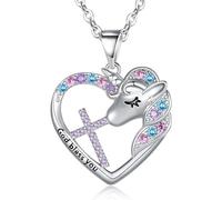 Regalos de bautizo de primera comunión para niñas, collares de unicornio con piedra natal de cruz para hija, nieta, sobrina, hermana, regalos religiosos cristianos de 16 + 3 pulgadas, 0.94”ⅹ0.86