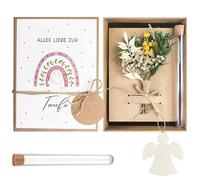 Regalos de bautizo para niñas, regalos de dinero para bautizo, regalo de bautizo para niñas, incluye tarjeta de bautismo, flores secas, plástico tubo de ensayo, caja de regalo, gel de madera (arco