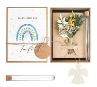 Regalos de bautizo para niños, regalos de dinero para bautizo, regalo de bautizo para niño, incluye tarjeta de bautismo, flores secas, plástico, tubo de ensayo, caja de regalo, gel de madera (arco
