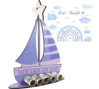 Regalos de Bautizo para Niños, Tarjeta de Bautizo, Feliz Bautizo, Decoración de Bautizo, Recuerdos Bautizo, Regalo de Bautizo en Forma de Barquito de Madera con Estrellas (Azul)