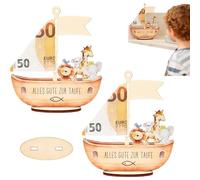 Regalos de bautizo personalizados para niño y niña - Caja de madera en forma de arca, ideal para recuerdos, dinero y decoración - Tono natural, diseño elegante, perfecto para ceremonia