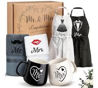 Regalos de boda para novios, 6 piezas, regalo de Mr y Mrs para novia y novio, tazas, delantal y toalla, regalo de compromiso, regalo de pareja, regalo de aniversario, regalo para bodas, compromisos