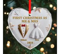 Regalos de boda para parejas 2025, colgante de corazón de cristal personalizado, nuestro primer adorno de Navidad, decoración de recién casados para esposa y esposo