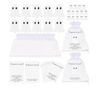 Regalos de bolsillo fantasma de Halloween a granel, 24/48 piezas de fichas de abrazo de fantasma de bolsillo pequeño con tarjetas motivacionales, bolsas de organza para regalos de fiesta de Halloween