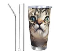 Regalos de coche para hombres y mujeres, vaso con tapa y popote, taza de café aislada al vacío de doble pared de 20 onzas, compatible con portavasos de coche, taza de viaje negra de gato, taza térmica