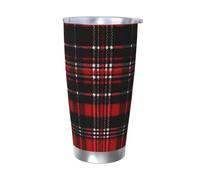 Regalos de coche para hombres y mujeres, vaso con tapa y popote, taza de café aislada al vacío de doble pared de 20 onzas, se adapta al portavasos de coche, taza térmica de acero inoxidable a cuadros