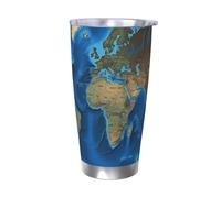 Regalos de coche para hombres y mujeres, vaso con tapa y popote, taza de café aislada al vacío de doble pared de 20 onzas, compatible con portavasos de coche, taza de viaje con mapa del mundo, taza