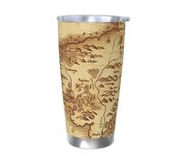 Regalos de coche para hombres y mujeres, vaso con tapa y popote, taza de café aislada al vacío de doble pared de 20 onzas, compatible con portavasos de coche, taza de viaje vintage de mapa del tesoro