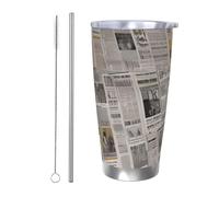 Regalos de coche para hombres y mujeres, vaso con tapa y popote, taza de café aislada al vacío de doble pared de 20 onzas, se adapta al portavasos de coche, taza de viaje de periódico, taza térmica de
