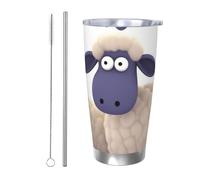 Regalos de coche para hombres y mujeres, vaso con tapa y popote, taza de café aislada al vacío de doble pared de 20 onzas, compatible con portavasos de coche, taza térmica de viaje de oveja, taza